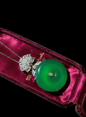 绿玉髓玛瑙平安扣宝石项链 水灵水灵 镀18K金 白玉髓富贵豆 项链