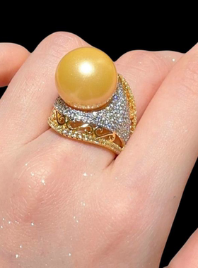 落日熔金珍珠宝石戒指 人鱼泪 菲律宾茶金 猎豹珍珠锆石项链