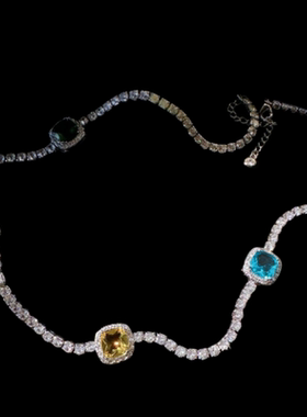 富丽堂皇彩虹宝石项链 星河璀璨 镀18K金 糖果粉星星流苏锆石耳环