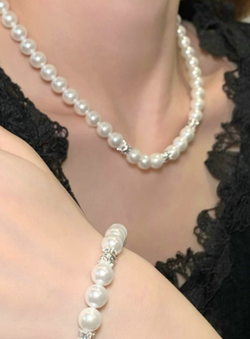 珠宝 满天星澳白色珍珠项链 宴会高定 小蛮腰闪钻小米珠手链套装