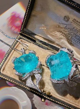 苏富比海蓝宝石蝴蝶结戒指 富婆快乐 镀18K金 冰蓝金鱼尾锆石耳环