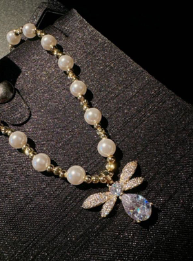 艺术风格花生宝石珍珠车花项链 新中式 贝母钱袋锆石贝珠项链如意