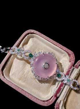 巴西帝王粉紫玉髓平安扣项链水灵水灵高冰粉玉髓雕花锆石手链百搭