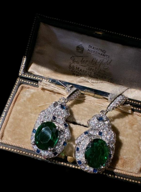 哥伦比亚祖母绿猎豹宝石项链 古董感 镀18K金 孔雀绿猎豹锆石戒指