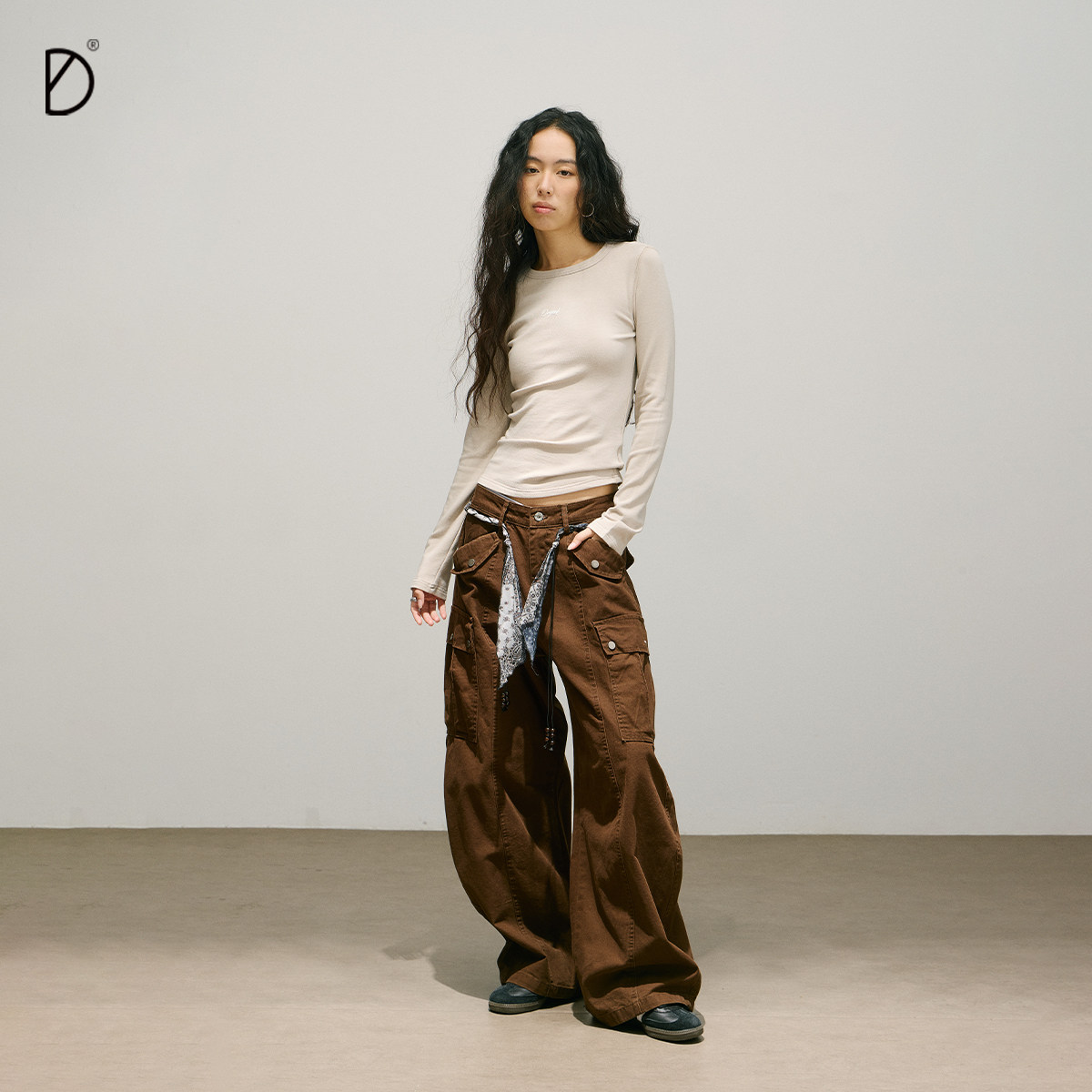 SMILE DDD美式腰果花系带工装裤女弯刀多口袋解构秋冬降落伞裤,淘宝优惠券,粉丝福利购,淘宝优惠卷