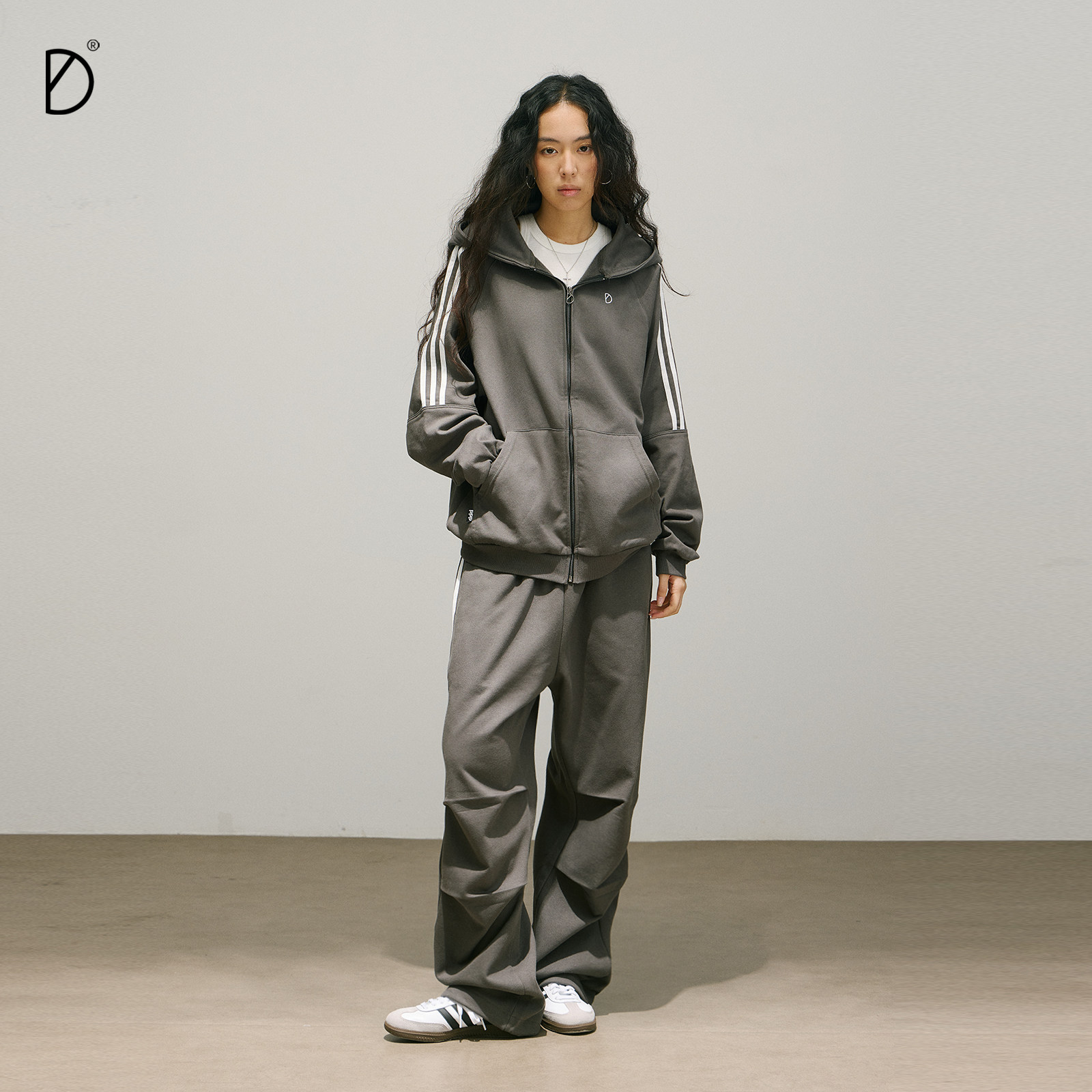 SMILE DDD条纹开衫卫衣春季新款宽松美式复古撞色卫裤女运动套装,淘宝优惠券,粉丝福利购,淘宝优惠卷