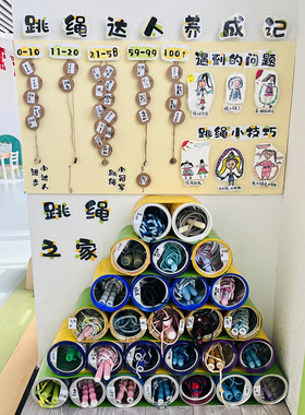 幼儿园环创主题墙成品跳绳游戏区角区域材料投放材料教室走廊装饰