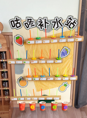 幼儿园环创进区卡咕咚喝水主题墙墙面材料区角装饰饮水记录表