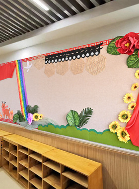 幼儿园小学班级文化环创国庆评比红色中式边框墙贴黑板报装饰墙面