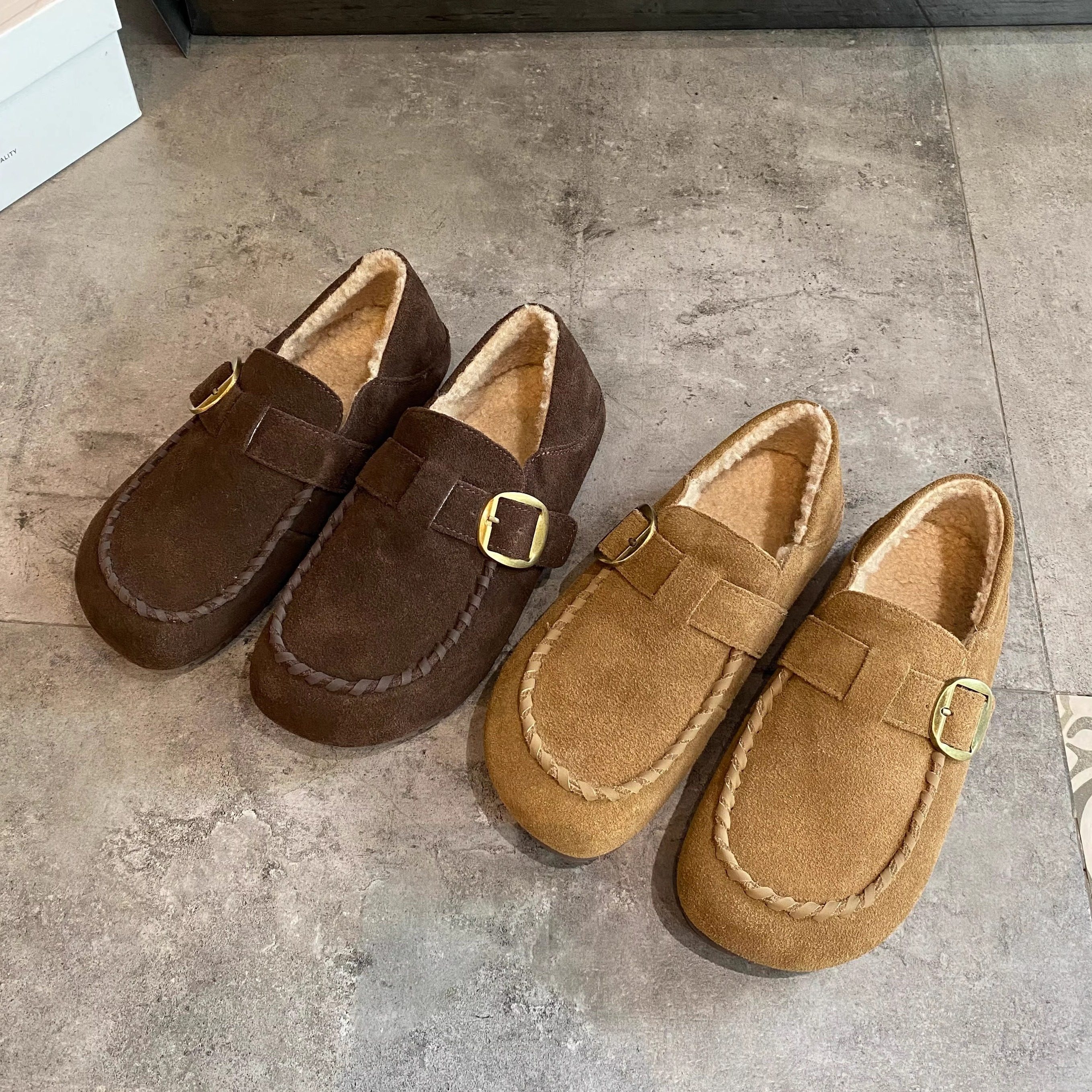 磨砂皮平底加绒勃肯鞋女2025秋冬新款软底舒适保暖一脚蹬豆豆棉鞋,淘宝优惠券,粉丝福利购,淘宝优惠卷