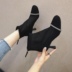 Summer Martin boot nữ gió Anh 2019 mới lưới thoáng khí rỗng ngắn ủng stiletto cao gót ngắn ống nữ - Giày ống giày boot nữ trắng Giày ống