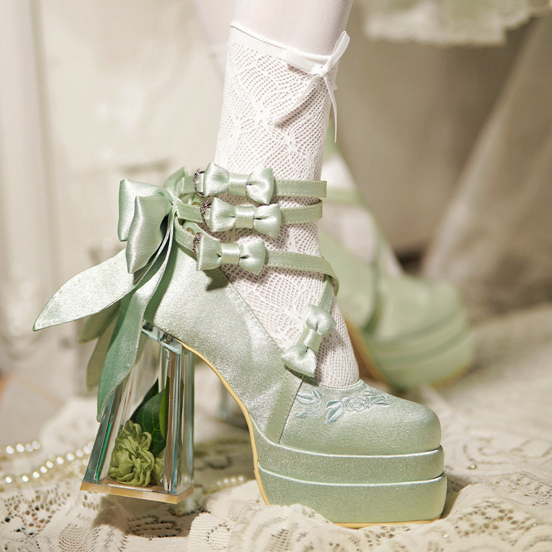 (现货）小熊潘达玻璃花房原创lolita高跟鞋优雅玛丽珍鞋cos鞋,淘宝优惠券,粉丝福利购,淘宝优惠卷
