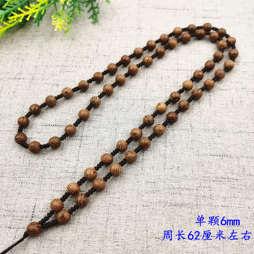 天然鸡翅木复古实木头项链绳手工编织6毫米吊坠挂绳米圆珠男女款 - 图0