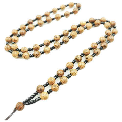 天然鸡翅木复古实木头项链绳手工编织6毫米吊坠挂绳米圆珠男女款 - 图3