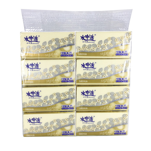水中洁四叶草抽纸450张家庭装整件80包四边压花可湿水纸巾实惠装 - 图0