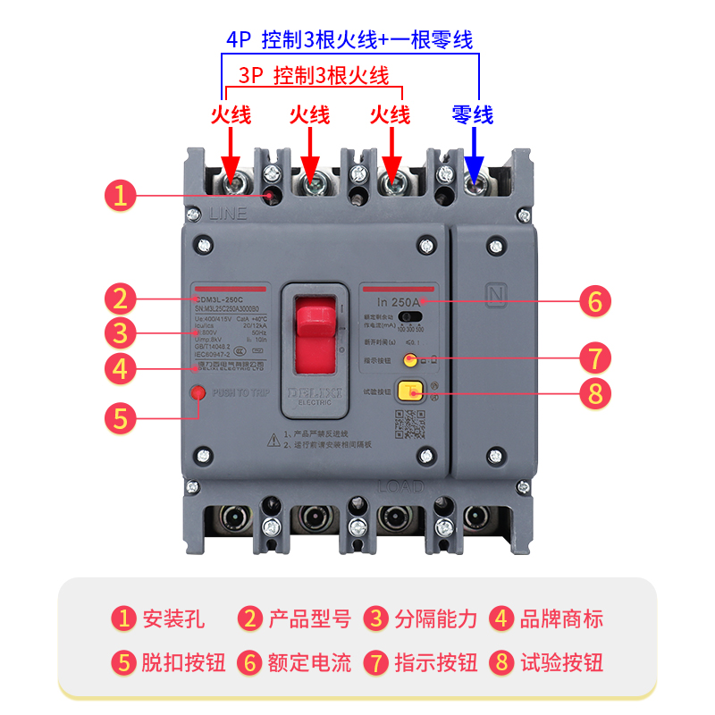 德力西三相四线空气开关带漏电保护器塑壳CDM3L160A250A400A630A - 图0