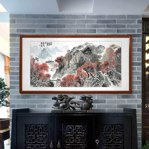 日出山花红胜火国画山水名家手绘挂画新中式客厅办公室收藏荣宝林 - 图1