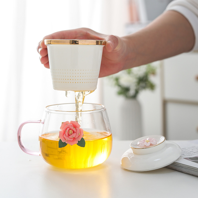 泡茶杯茶水分离家用办公室茶道喝茶陶瓷玻璃杯子个人专用日式水杯-图0