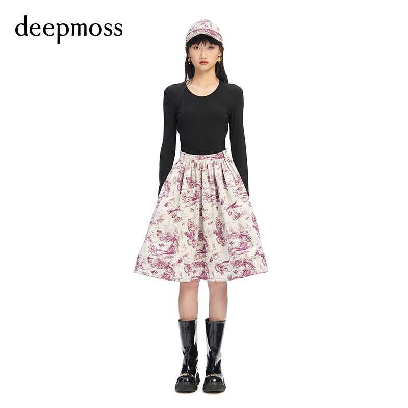 【deepmoss】2023秋冬新款女装时尚海洋舞会提花高腰伞裙连衣裙 - 图0