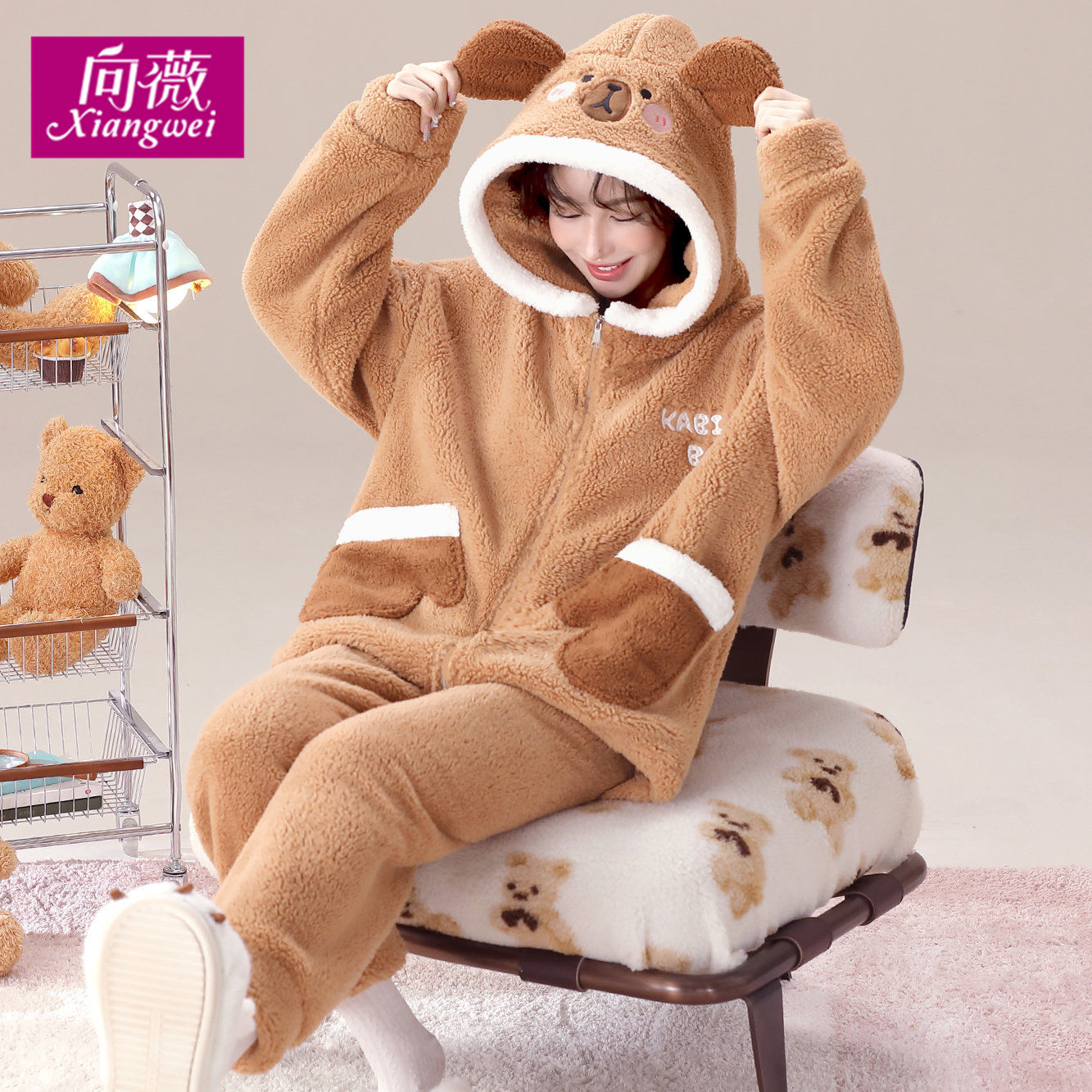 秋冬天暖绒可外穿家居服法兰绒连帽可爱宽松大码毛绒卡通睡衣女士,淘宝优惠券,粉丝福利购,淘宝优惠卷