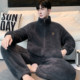 New autumn and winter snowflake velvet can be worn outside men's large size loose plus velvet thickened warm velvet warm home wear pajamas set