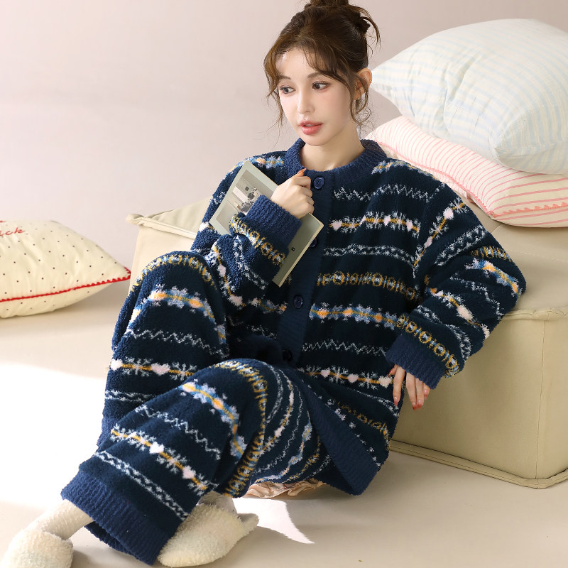 复古提花高密暖绒秋冬天可外穿法兰绒家居服宽松保暖睡衣女套装,淘宝优惠券,粉丝福利购,淘宝优惠卷