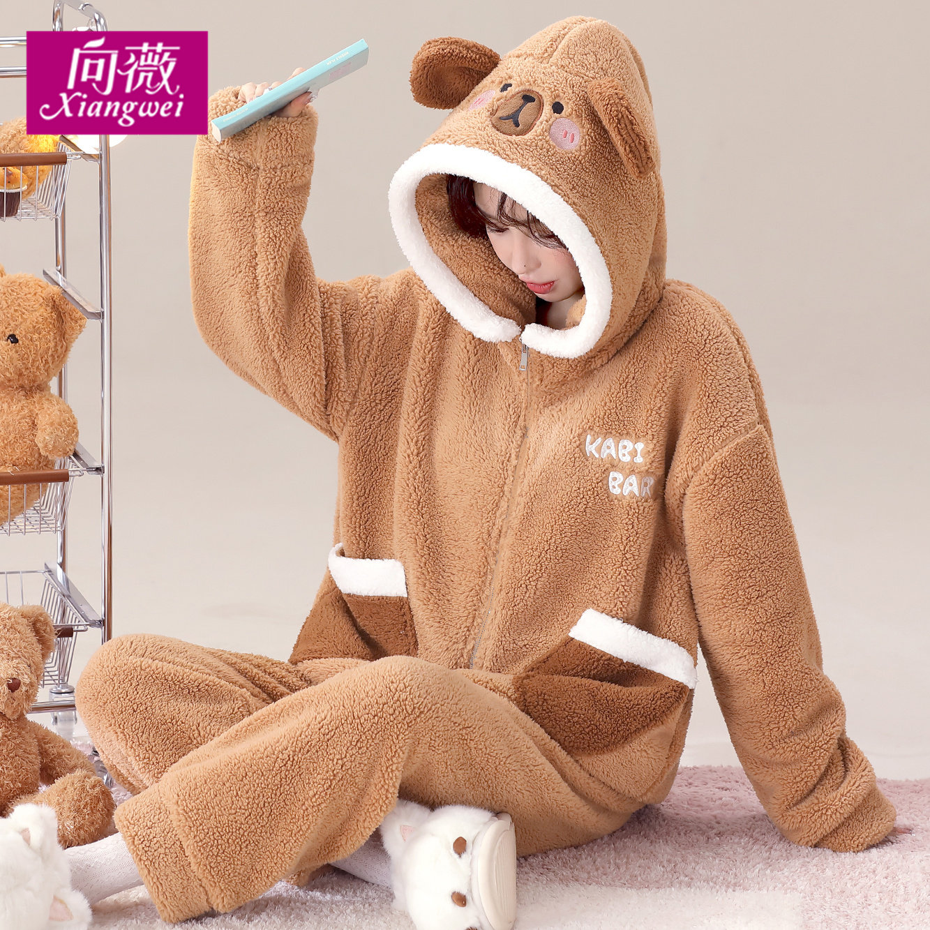 秋冬天暖绒可外穿家居服法兰绒连帽可爱宽松大码毛绒卡通睡衣女士,淘宝优惠券,粉丝福利购,淘宝优惠卷