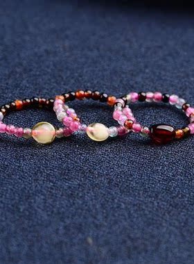 天然碧玺血珀蜜蜡戒指