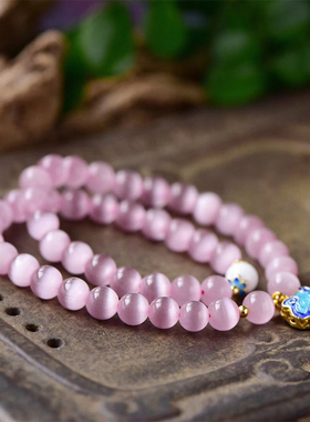 百搭天然猫眼石蓝色如意手链