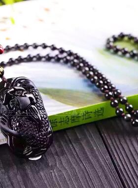 精工磨砂黑曜石金蟾男女款吊坠