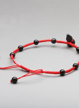 天然黑曜石本命年葫芦红绳手链