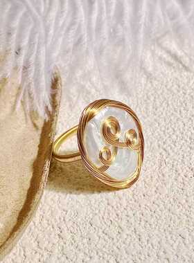 鹿西珠宝巴洛克珍珠戒指饰品食指小众设计轻奢精致法式气质开口指