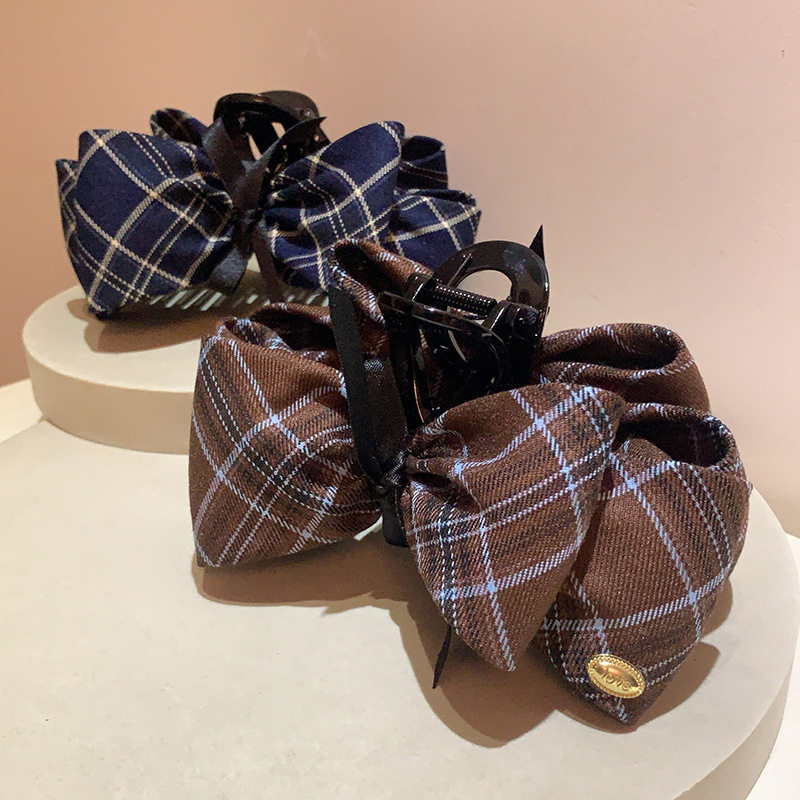 韩系头饰发抓复古英伦风格纹大号蝴蝶结抓夹高级感后脑勺气质发夹,淘宝优惠券,粉丝福利购,淘宝优惠卷