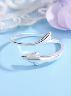 小海豚戒指 网红可爱简约韩版创意海洋动物开口指环外贸电商货源