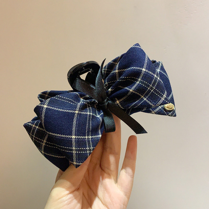 韩系头饰发抓复古英伦风格纹大号蝴蝶结抓夹高级感后脑勺气质发夹,淘宝优惠券,粉丝福利购,淘宝优惠卷