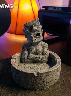 复古石像造型陶瓷烟灰缸摆件
