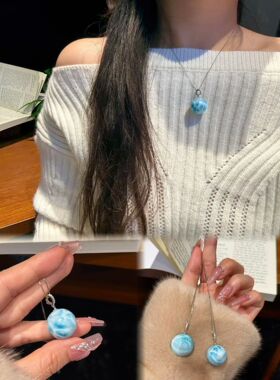 海纹石单珠项链吊坠纯银链海纹石的蓝色纹路像海浪一样流动百搭款