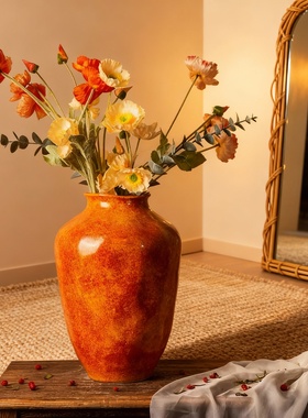 新中式陶瓷花瓶橘黄客厅摆件