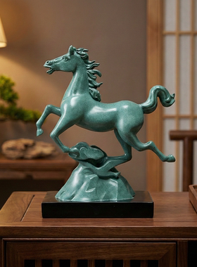 现代轻奢绿色陶瓷马雕塑摆件