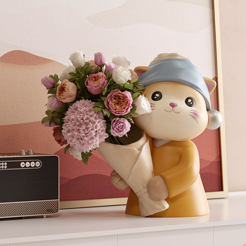 卡通创意艺术猫捧花花瓶摆件客厅插花轻奢电视柜酒柜玄关家居装饰,淘宝优惠券,粉丝福利购,淘宝优惠卷