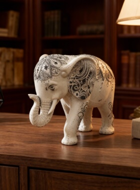 白色大象雕塑摆件客厅办公室装饰