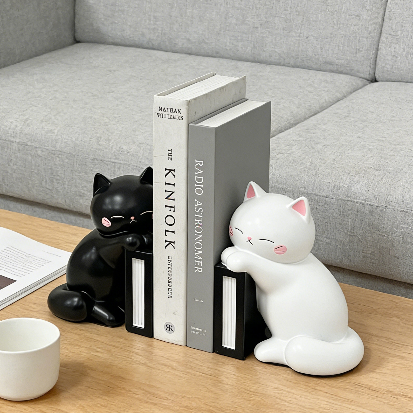 可爱猫咪书挡摆件树脂桌面装饰创意书架分隔挡书板家居饰品,淘宝优惠券,粉丝福利购,淘宝优惠卷