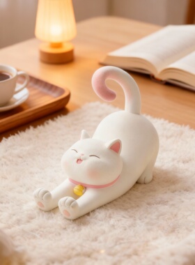 白色高级感猫咪桌面摆件
