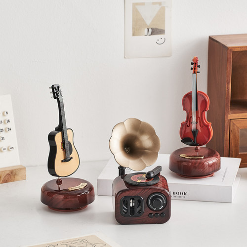 美式复古留声机摆件怀旧老物件小八音盒音乐盒装饰品中古稀奇古怪 - 图1