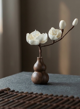 中式木质小葫芦花瓶桌面摆件