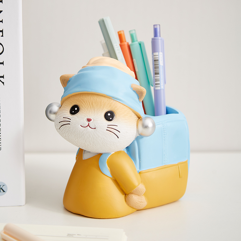珍珠猫创意笔筒办公室桌面装饰品教师节礼物可爱治愈小摆件送女生 - 图1