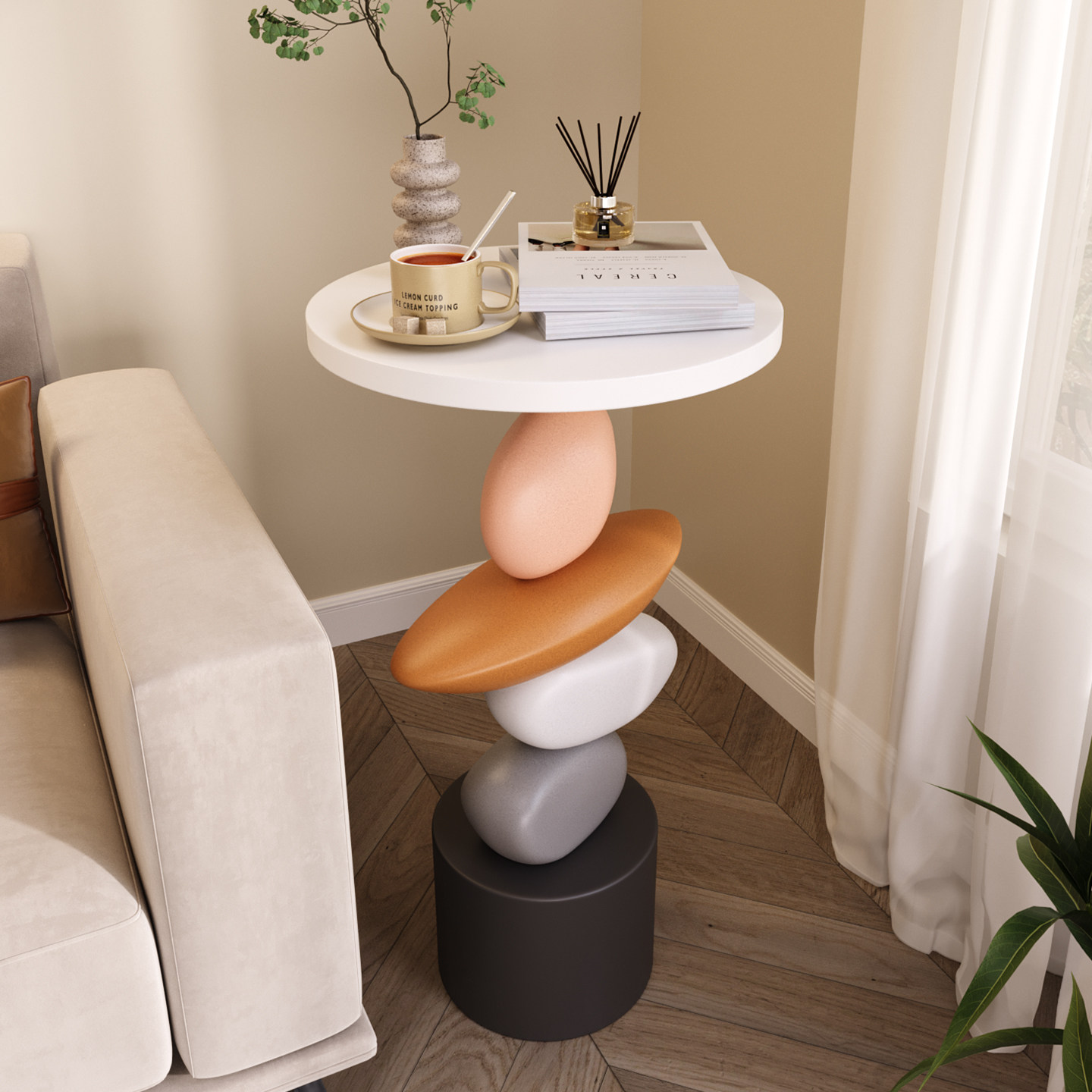 创意简约时来运转边几落地摆件客厅沙发旁茶几桌子轻奢高级感装饰,淘宝优惠券,粉丝福利购,淘宝优惠卷