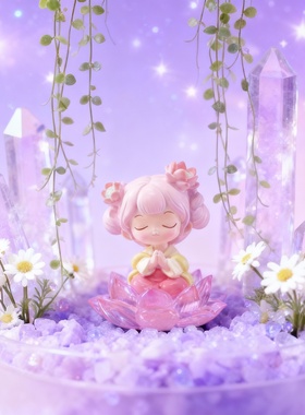 中国风粉色莲花小女孩桌面摆件