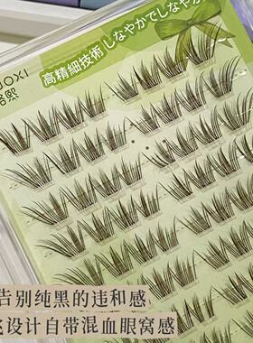 花洛熙黑棕小糖豆斜飞睫自然茶棕色真超软斜飞放射状温柔上镜