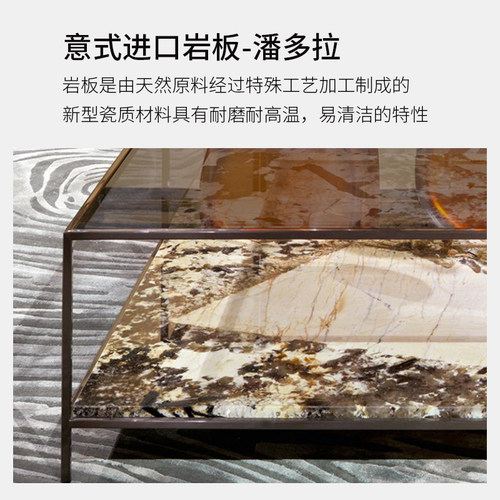 意式正方形玻璃茶几大户型高端设计感家用现代极简轻奢岩板茶几桌 - 图1